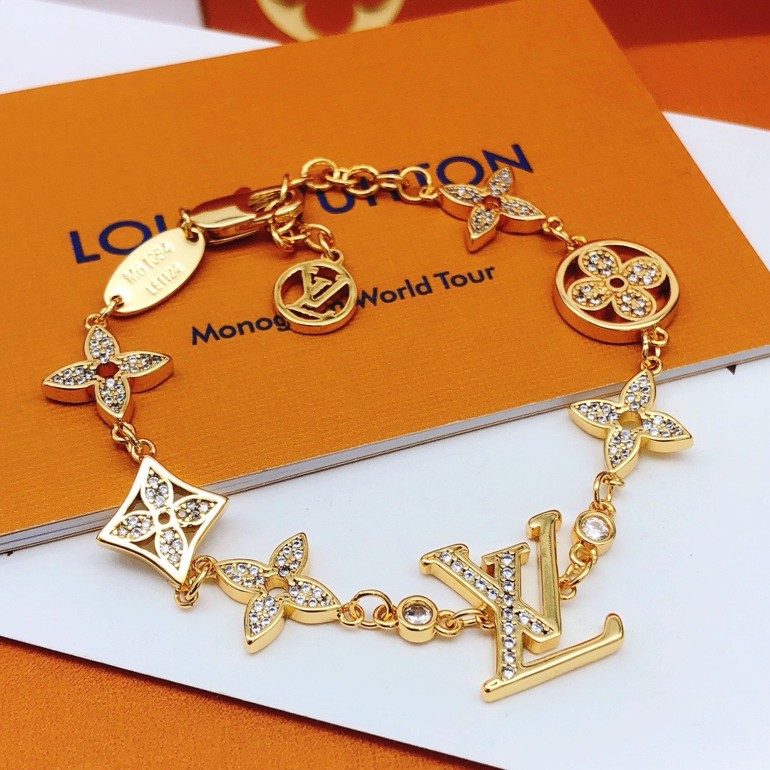 Bagsaaa L0vis Vvtt0n Flower Crystal Bracelet 