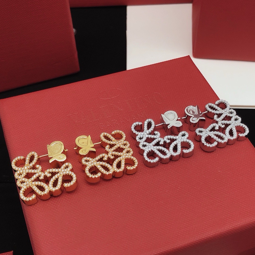 Bagsaaa L0ew* Pave Anagram Earrings