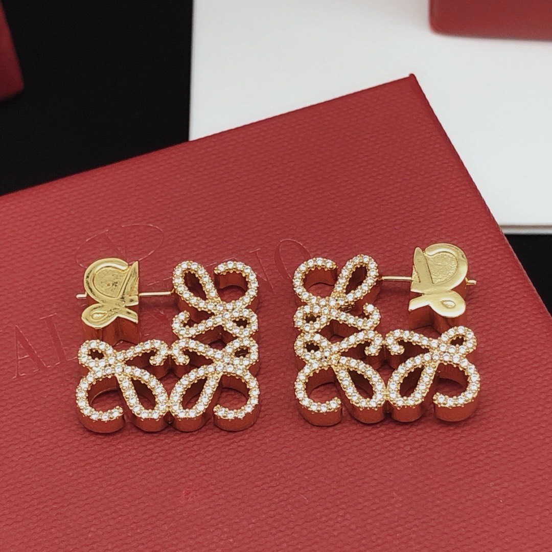 Bagsaaa L0ew* Pave Anagram Earrings