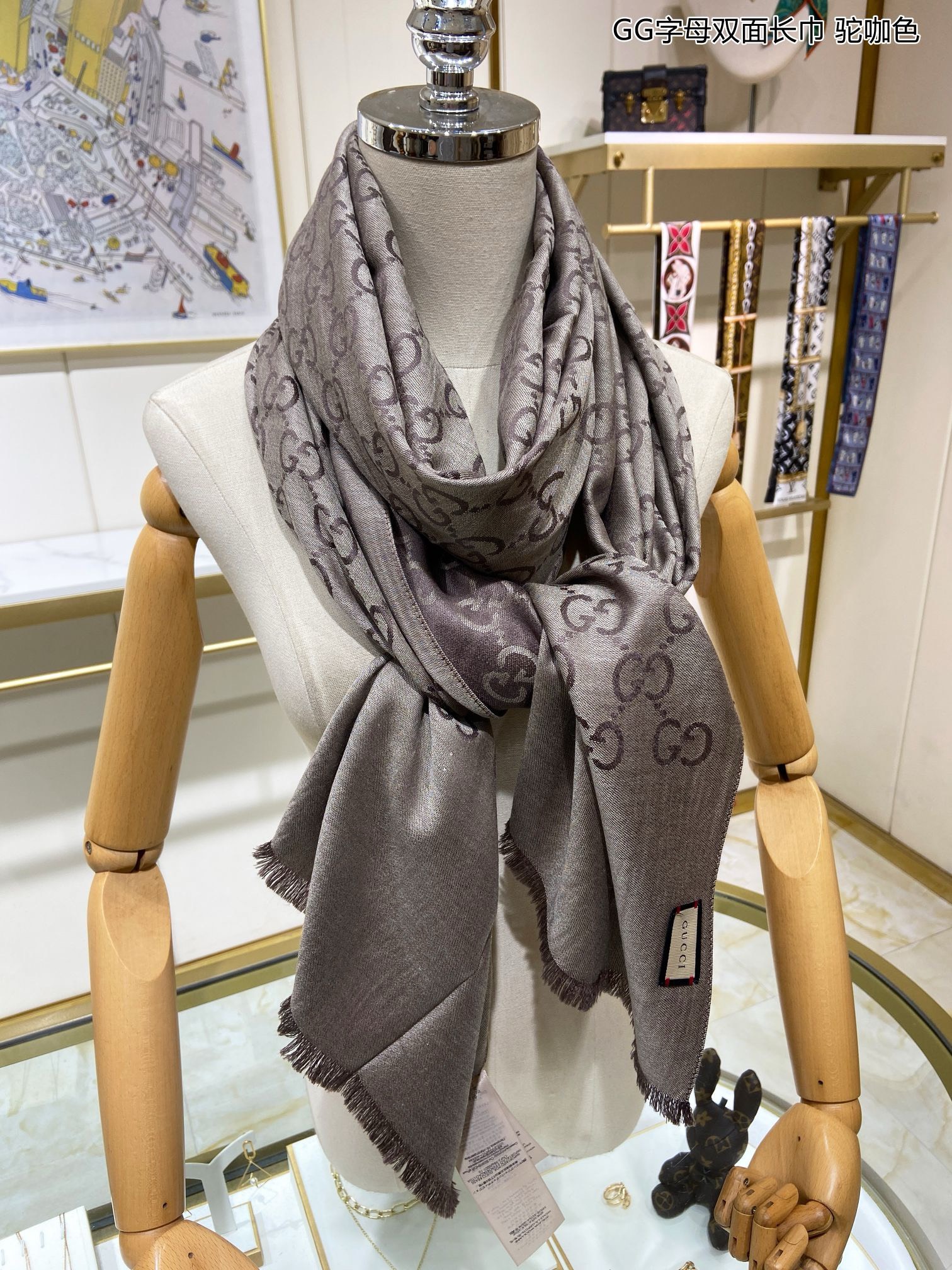 Bagsaaa Gvc*1 GG Ebony Taupe Scarf