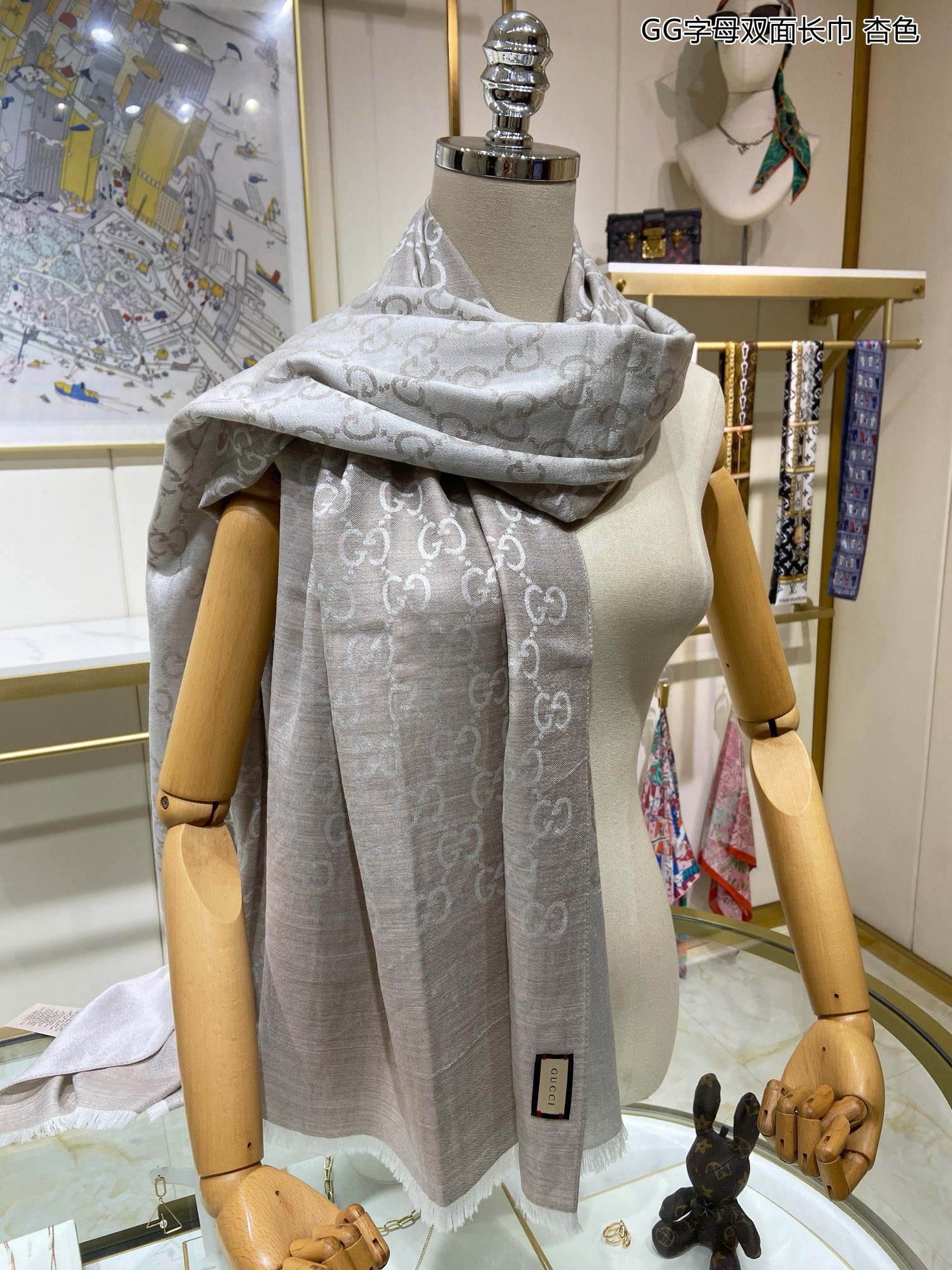 Bagsaaa Gvc*1 GG Ebony Grey Scarf