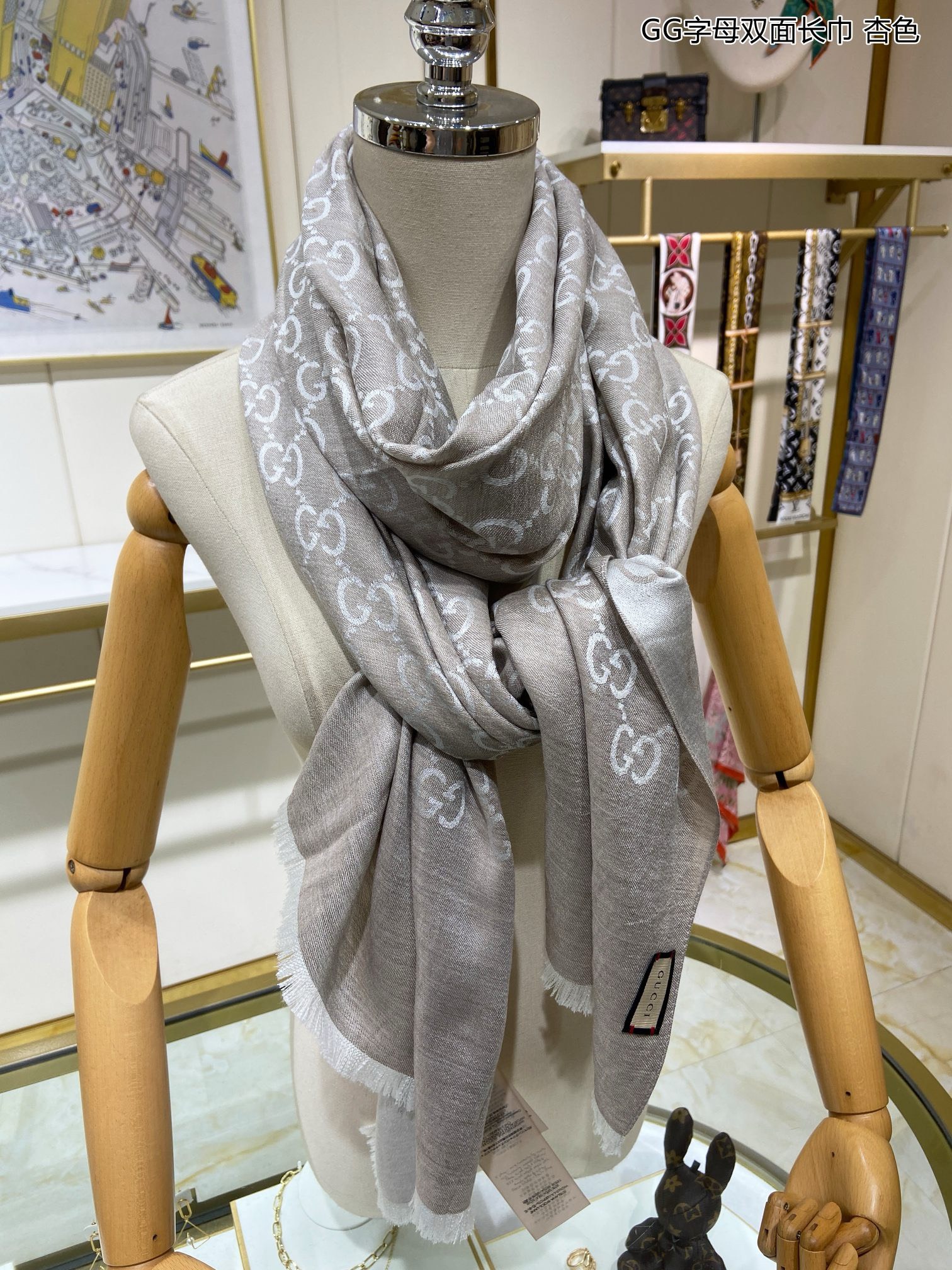 Bagsaaa Gvc*1 GG Ebony Grey Scarf