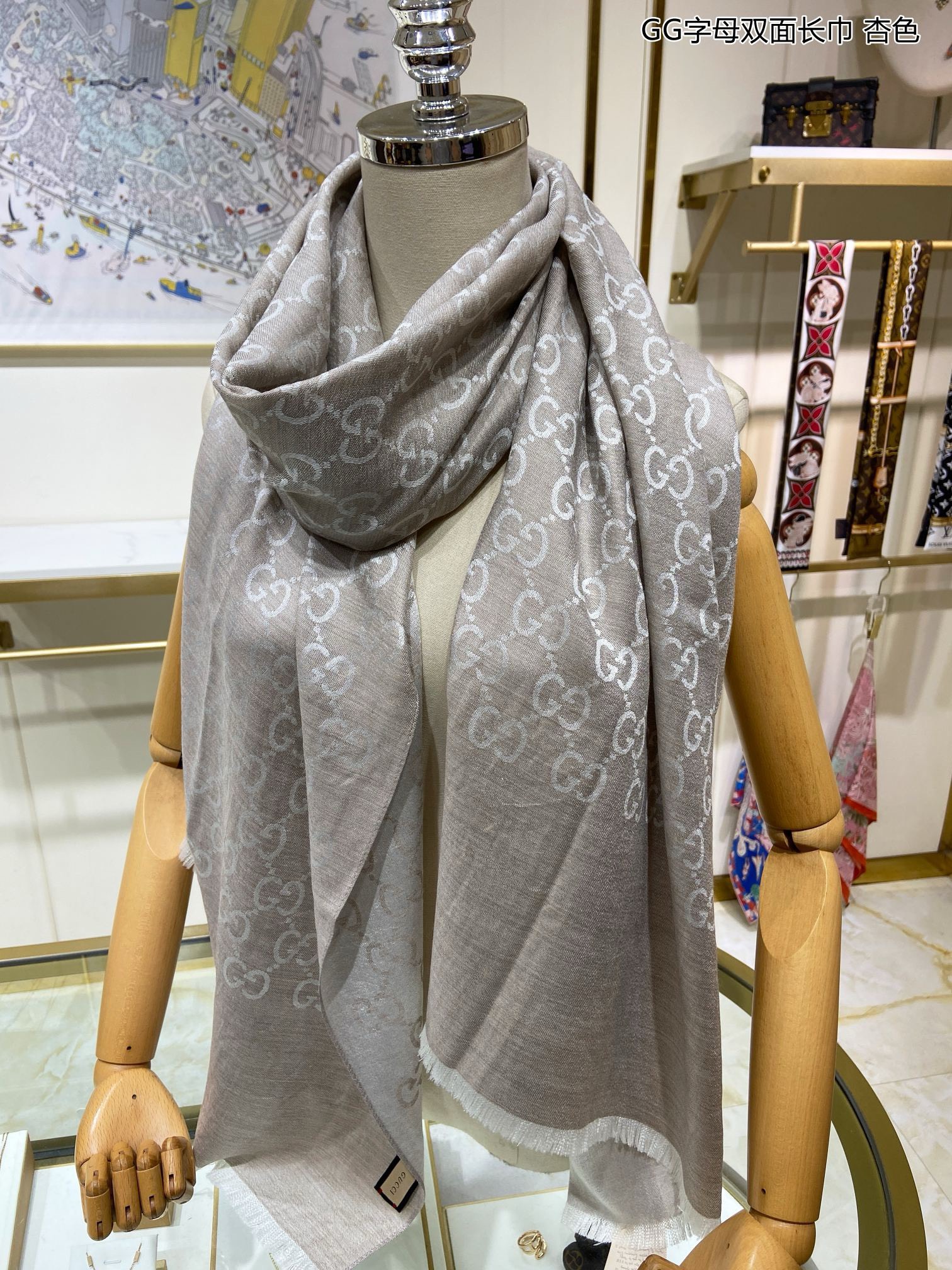 Bagsaaa Gvc*1 GG Ebony Grey Scarf
