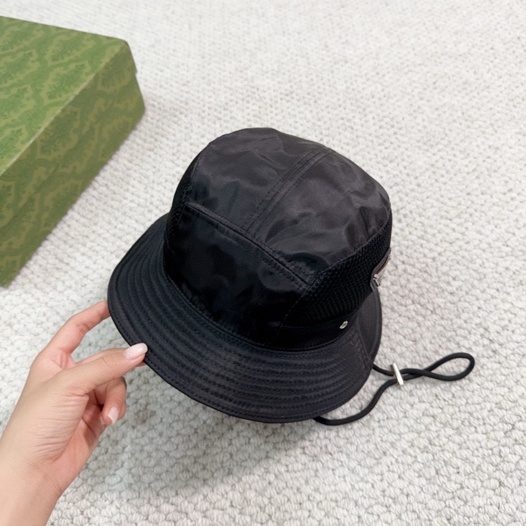 Bagsaaa Pra*a Nylon Bucket Black Hat