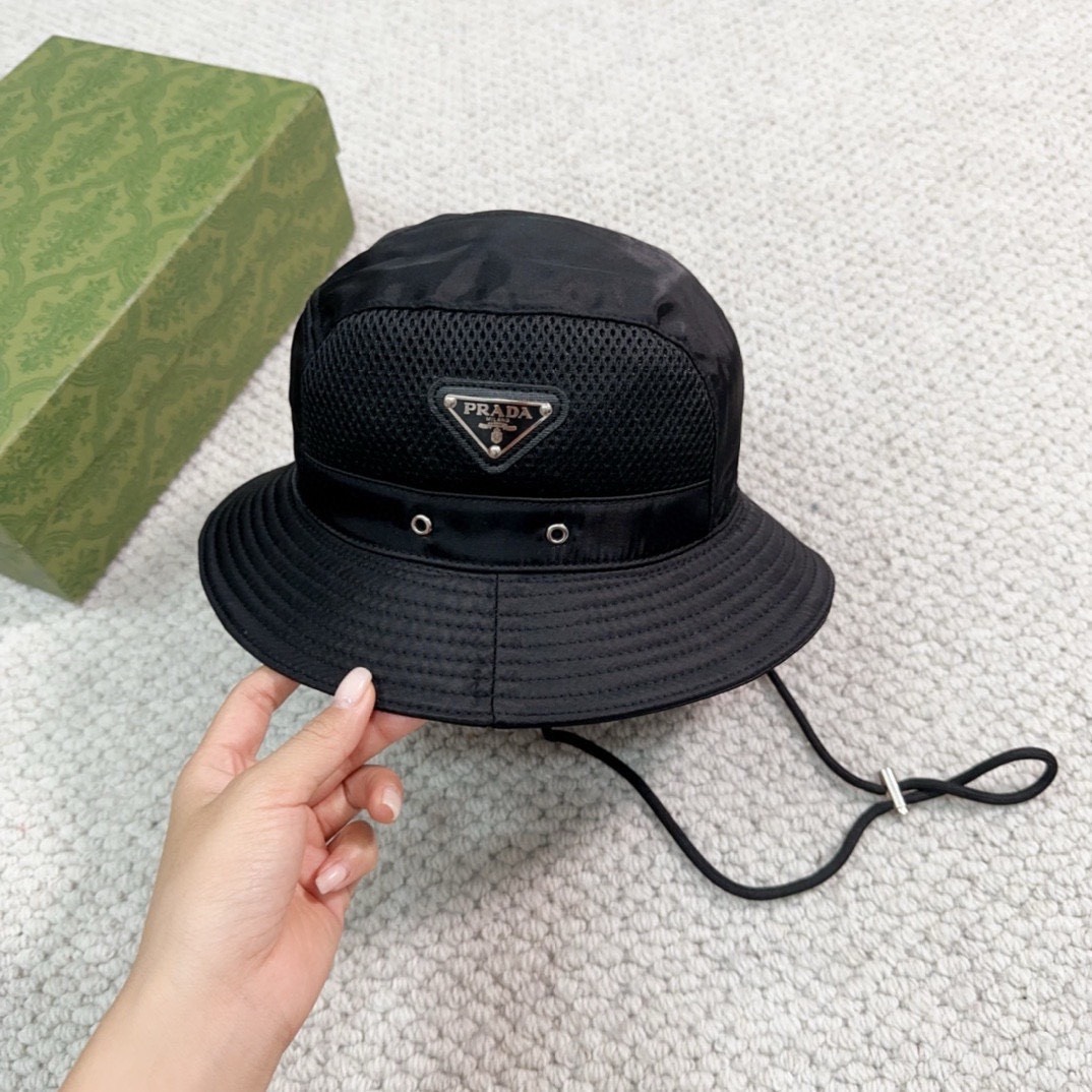 Bagsaaa Pra*a Nylon Bucket Black Hat