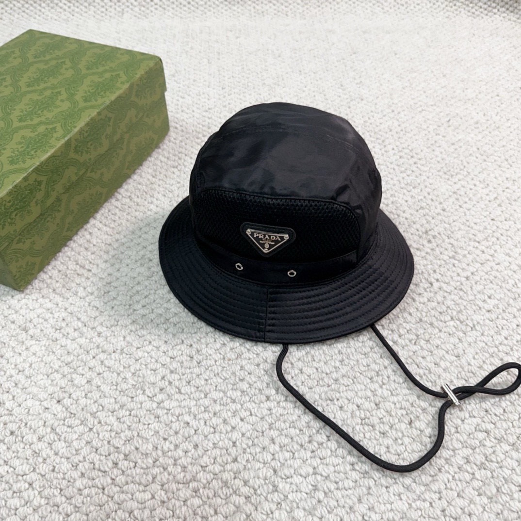 Bagsaaa Pra*a Nylon Bucket Black Hat