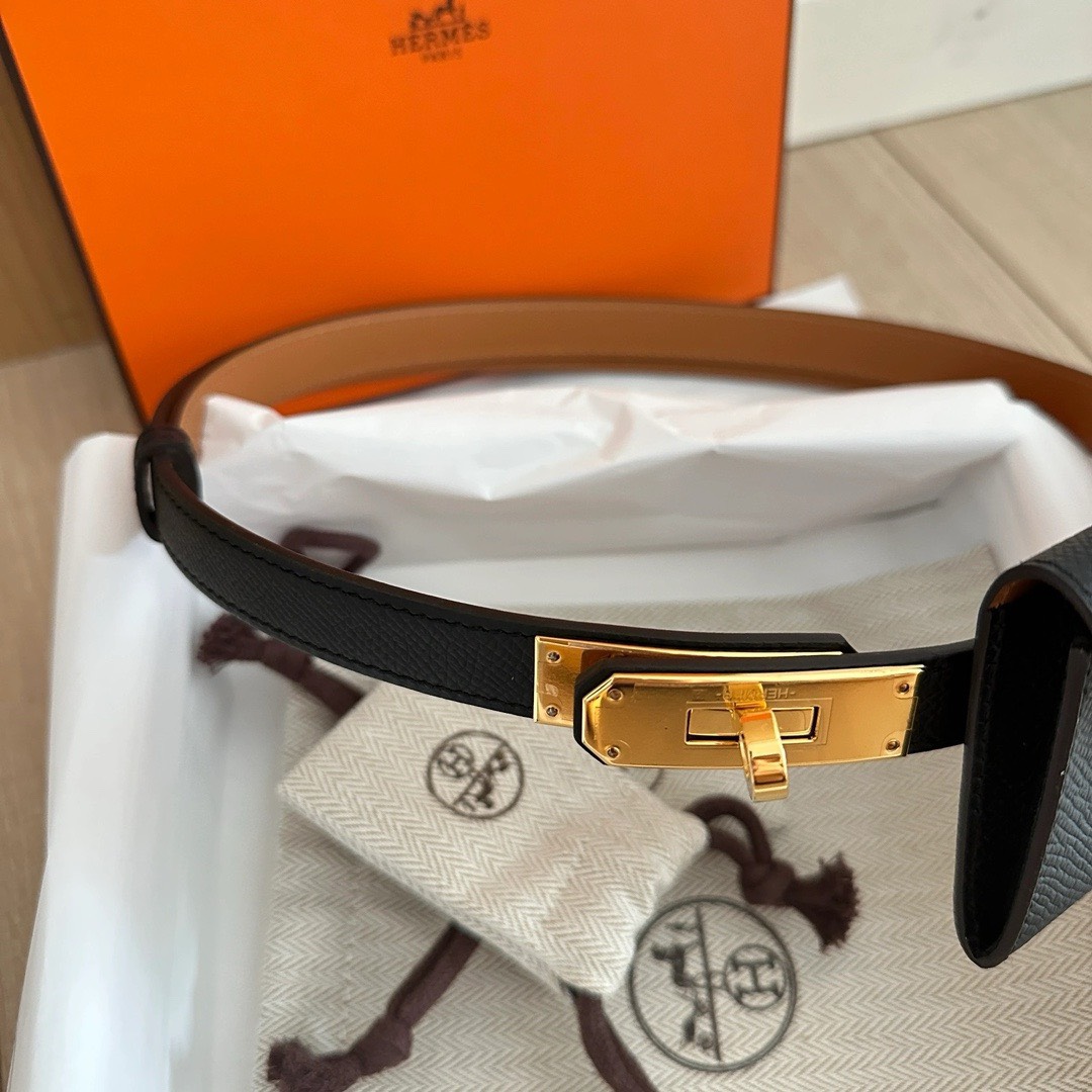 Bagsaaa H**me5 Kelly Pocket 18 Belt Black Epsom Gold Hardware