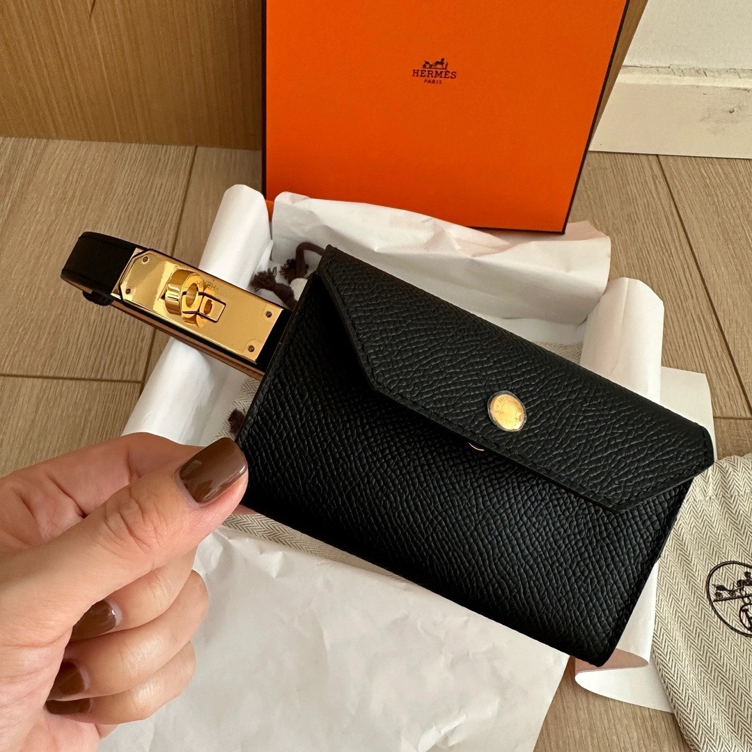 Bagsaaa H**me5 Kelly Pocket 18 Belt Black Epsom Gold Hardware