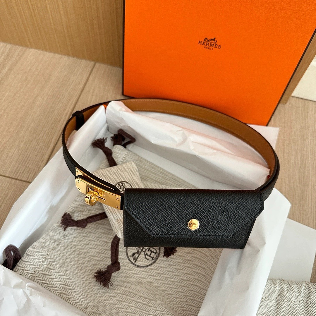 Bagsaaa H**me5 Kelly Pocket 18 Belt Black Epsom Gold Hardware