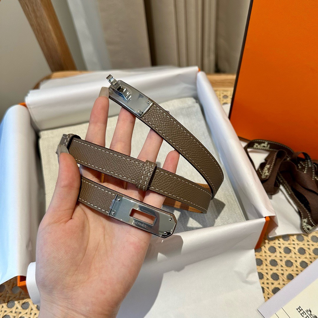 Bagsaaa H**me5 Kelly Epsom Leather Belt Taupe