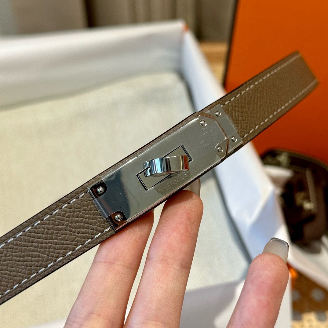 Bagsaaa H**me5 Kelly Epsom Leather Belt Taupe