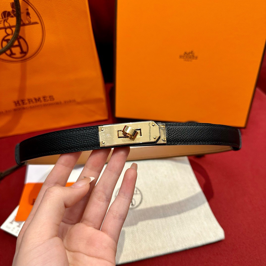 Bagsaaa H**me5 Kelly Epsom Leather Belt Black