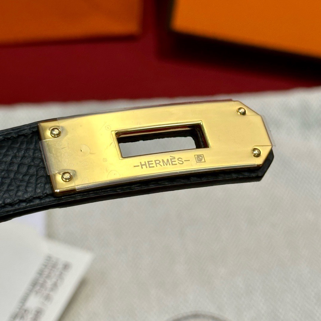 Bagsaaa H**me5 Kelly Epsom Leather Belt Black