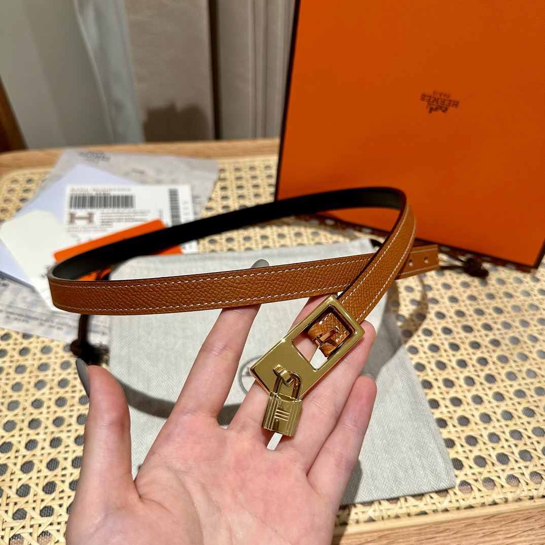 Bagsaaa H**me5 Lock Epsom Leather Belt Brown