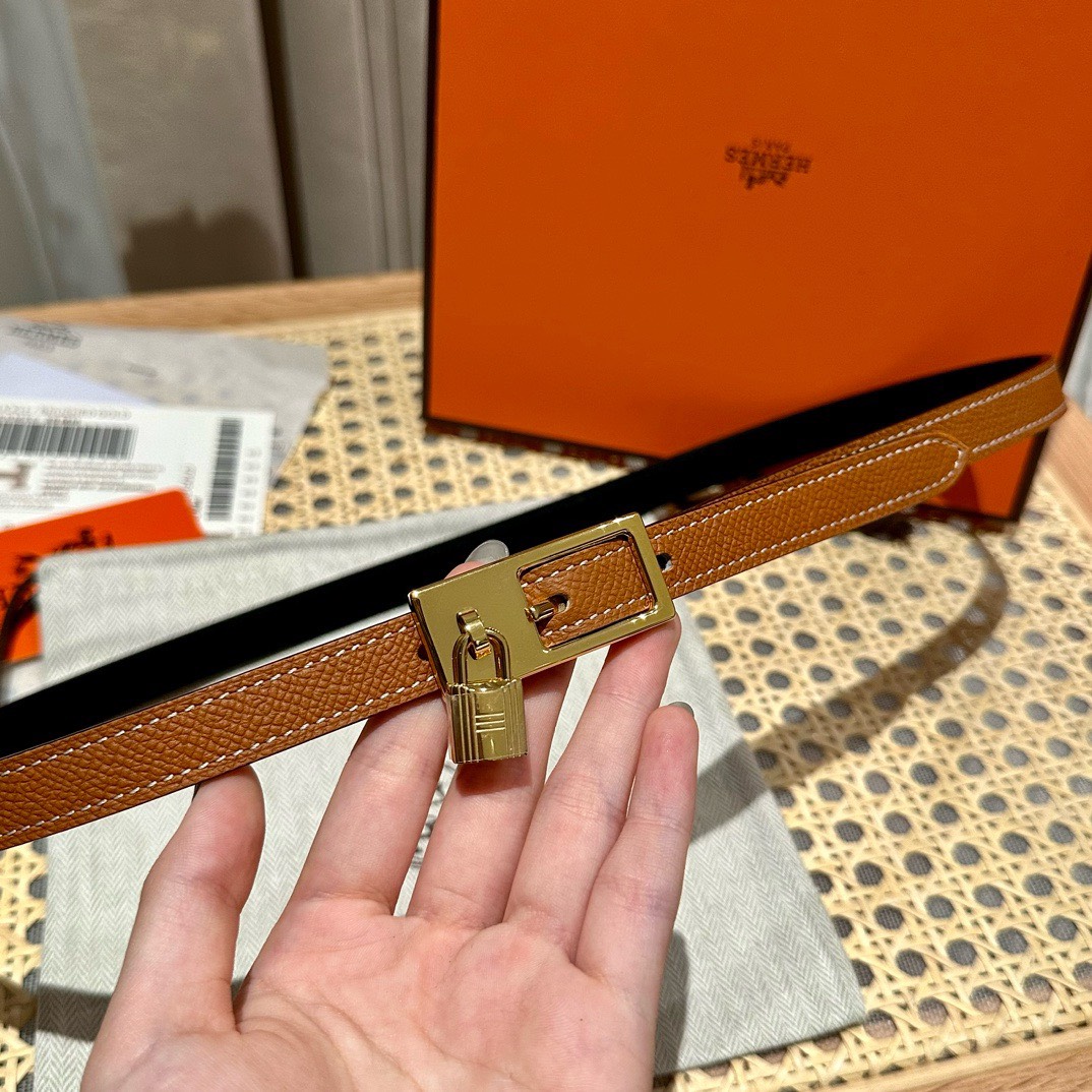 Bagsaaa H**me5 Lock Epsom Leather Belt Brown