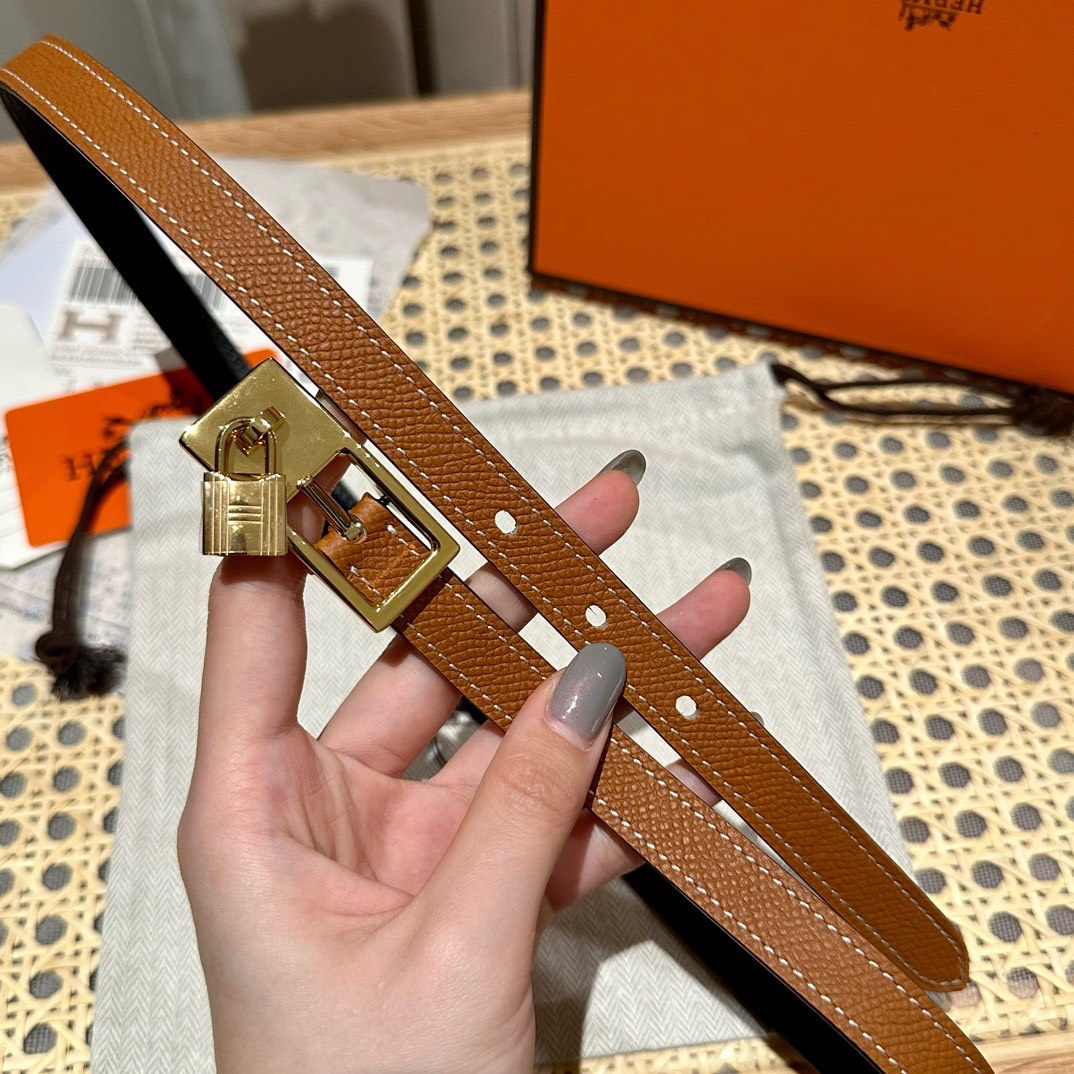 Bagsaaa H**me5 Lock Epsom Leather Belt Brown