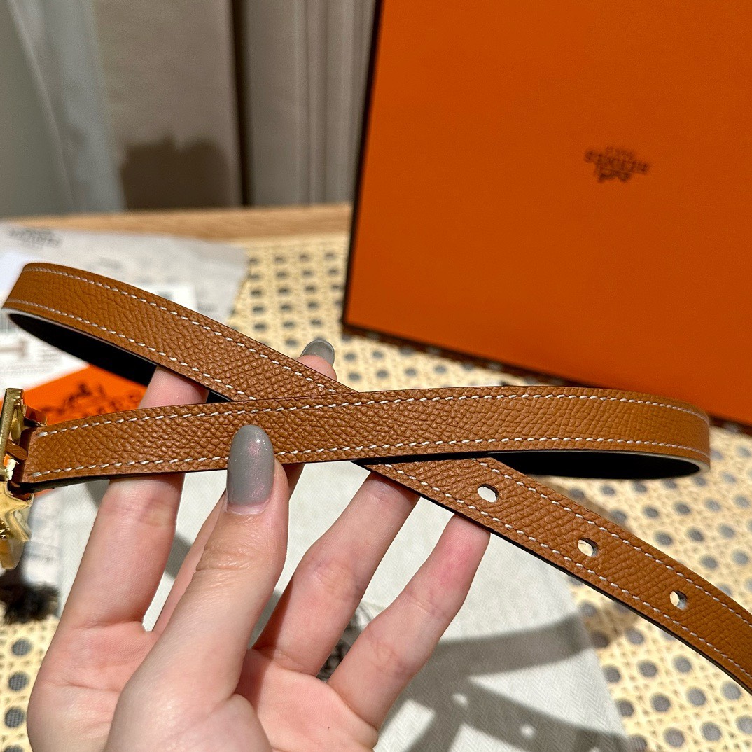 Bagsaaa H**me5 Lock Epsom Leather Belt Brown