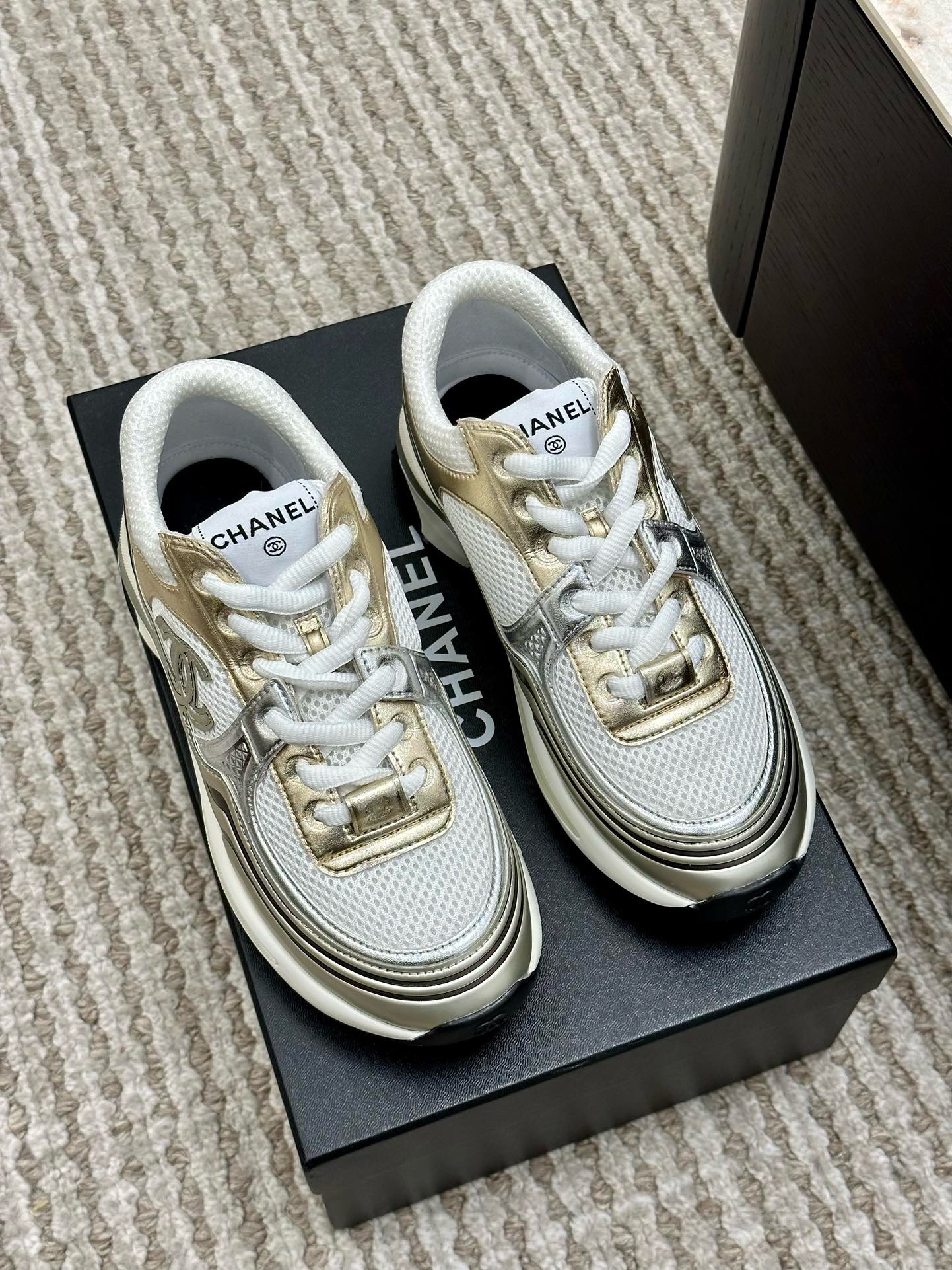 Bagsaaa Ch**el 23C CC Logo Gold Sneakers
