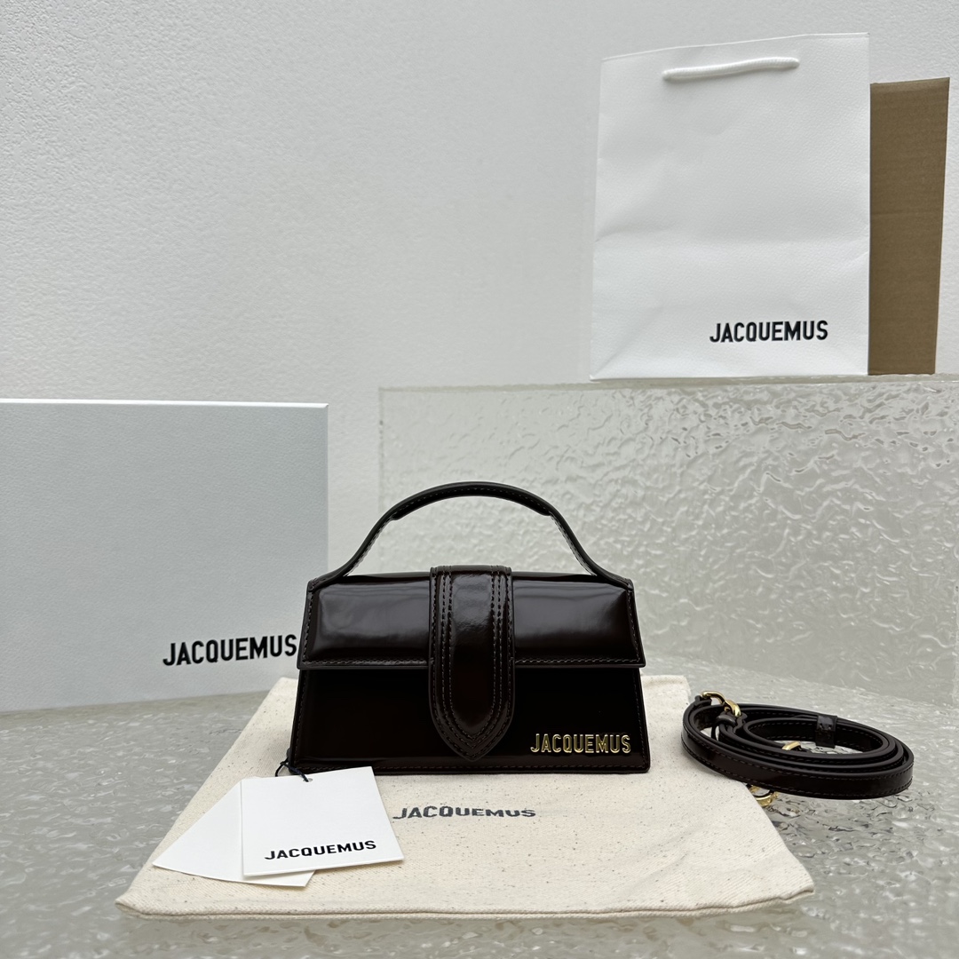 Bagsaaa Jacquemus Le Bambino leather mini dark brown patent leather - 18*6*7CM