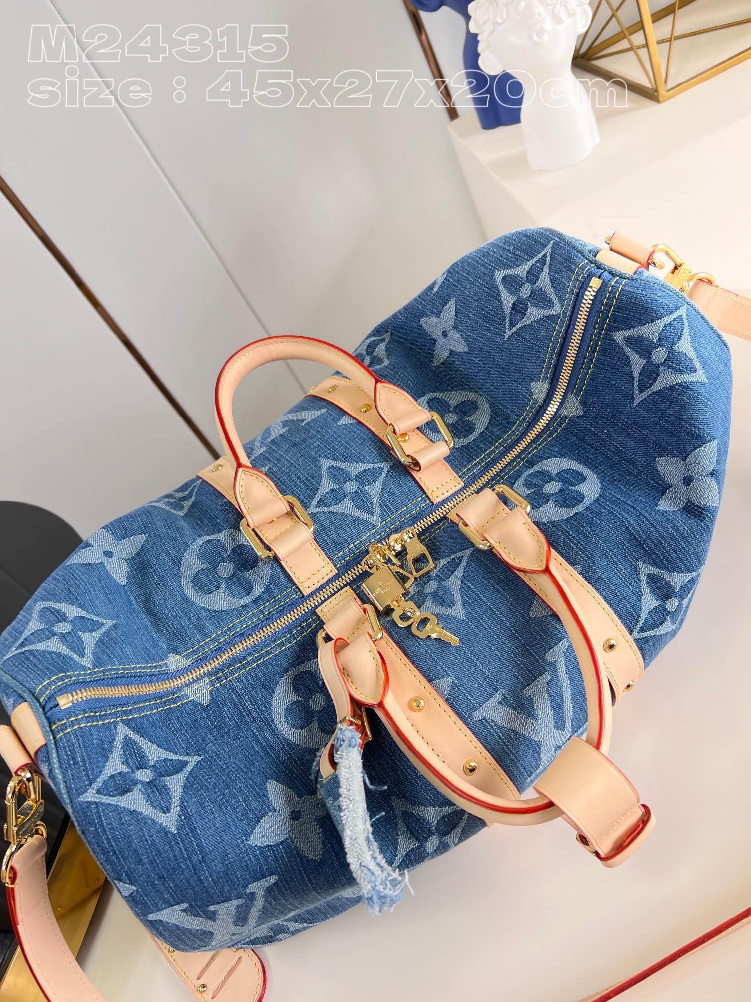 BagsaaaL0vis Vvtt0n M24315 Keepall Bandoulière 45 Denim Blue - 45 x 27 x 20 cm