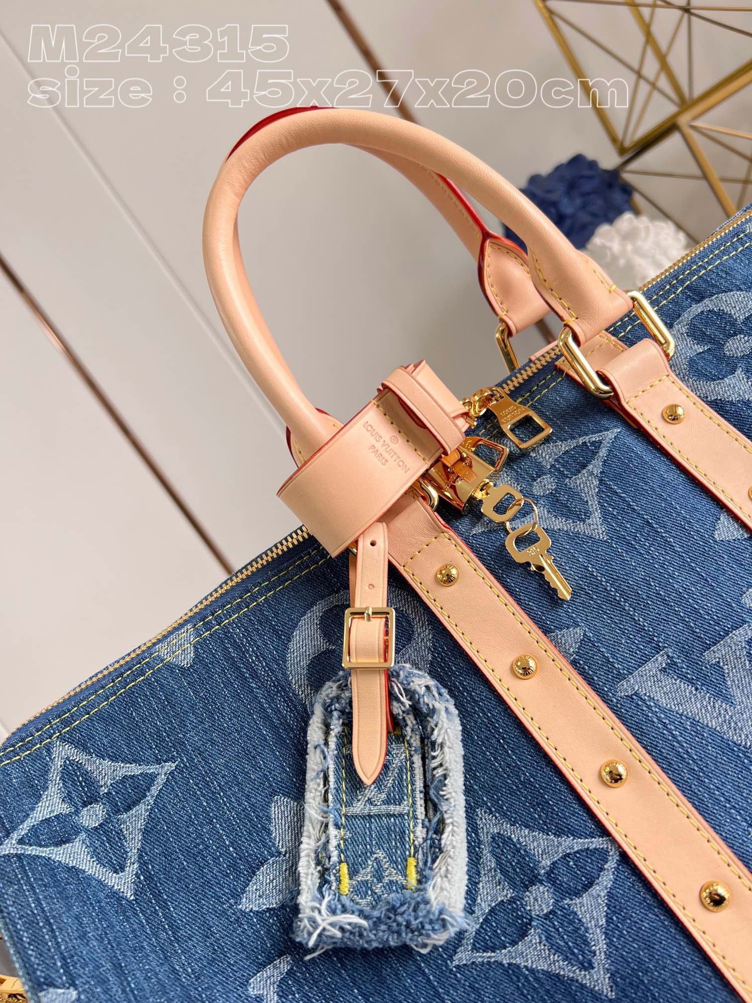 BagsaaaL0vis Vvtt0n M24315 Keepall Bandoulière 45 Denim Blue - 45 x 27 x 20 cm