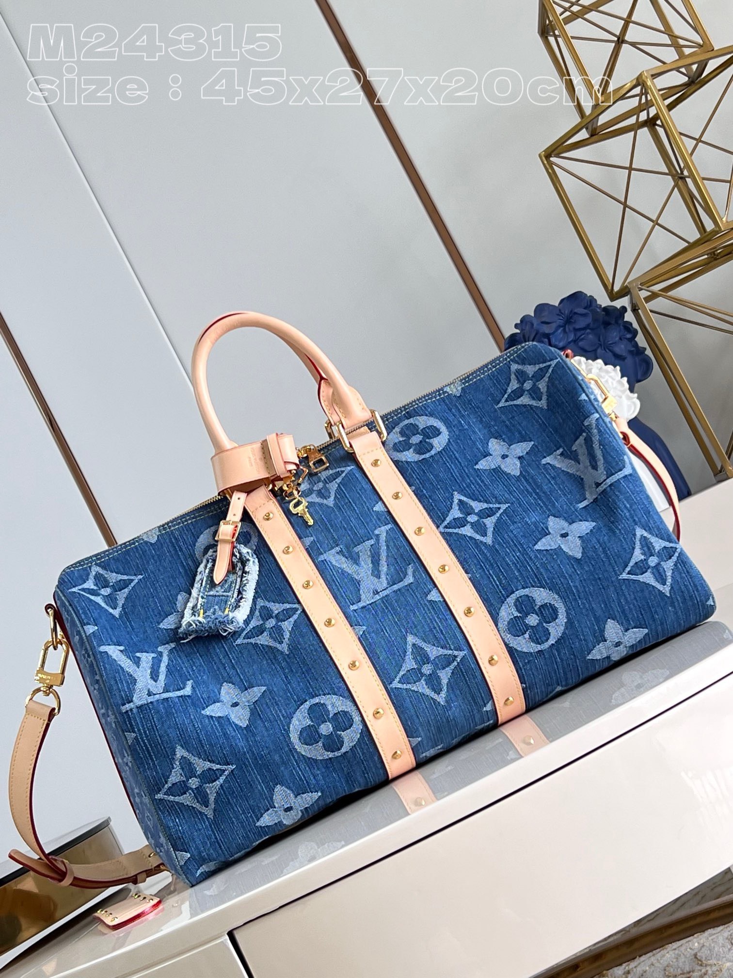 BagsaaaL0vis Vvtt0n M24315 Keepall Bandoulière 45 Denim Blue - 45 x 27 x 20 cm