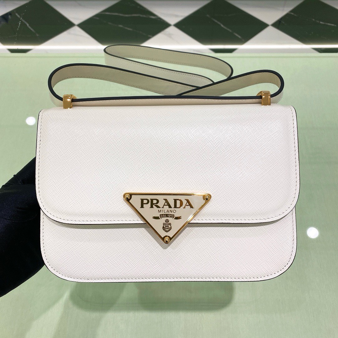 Bagsaaa Pra*a Embleme Saffiano shoulder bag in white