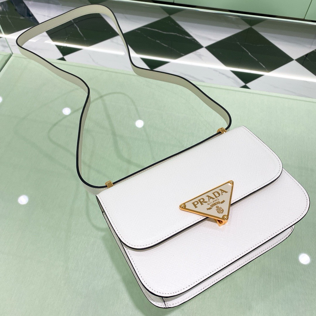 Bagsaaa Pra*a Embleme Saffiano shoulder bag in white