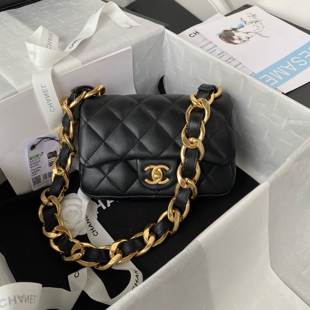 Bagsaaa Ch**el Funky Town Small Flap Bag In Black - 17x21x6cm