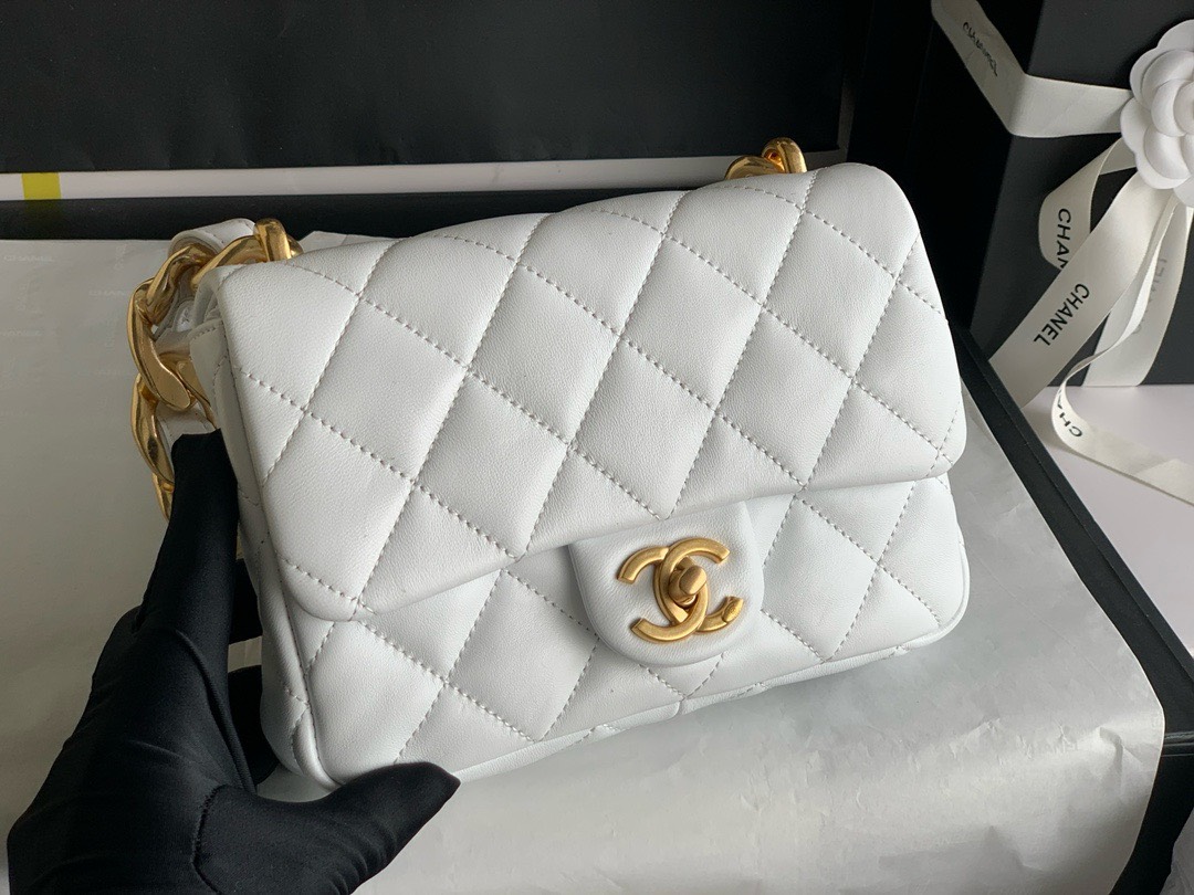 Bagsaaa Ch**el Funky Town Small Flap Bag In White - 17x21x6cm