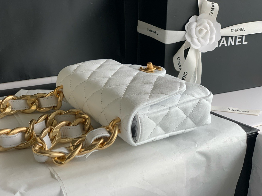 Bagsaaa Ch**el Funky Town Small Flap Bag In White - 17x21x6cm
