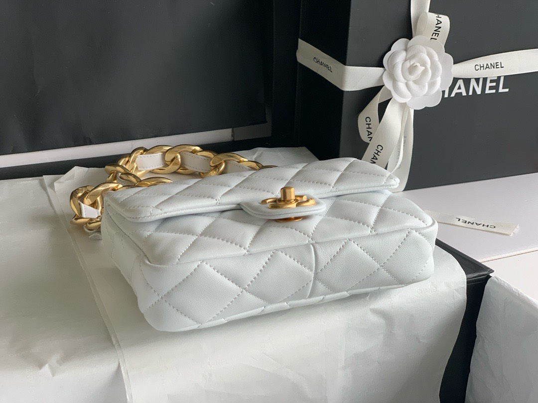 Bagsaaa Ch**el Funky Town Small Flap Bag In White - 17x21x6cm