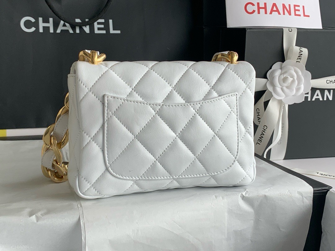 Bagsaaa Ch**el Funky Town Small Flap Bag In White - 17x21x6cm