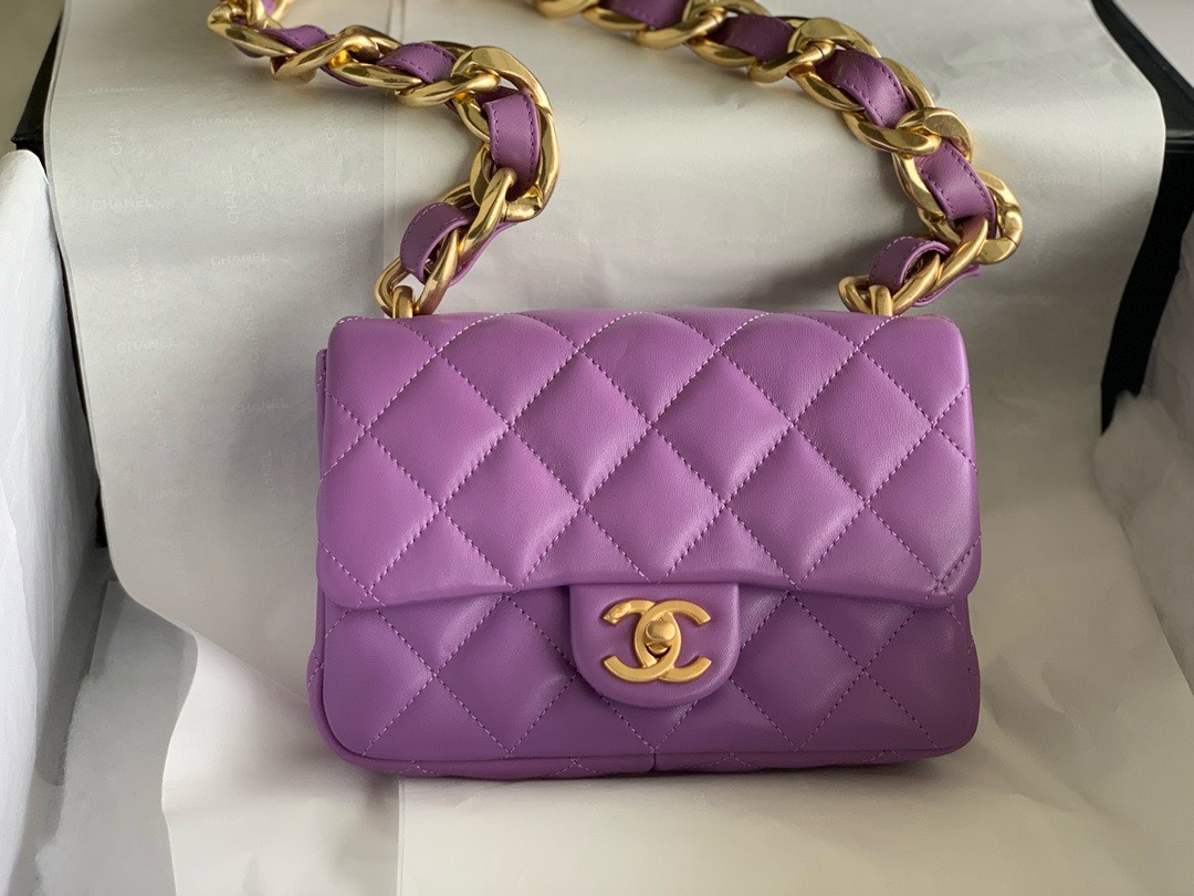Bagsaaa Ch**el Funky Town Small Flap Bag In Prruple - 17x21x6cm