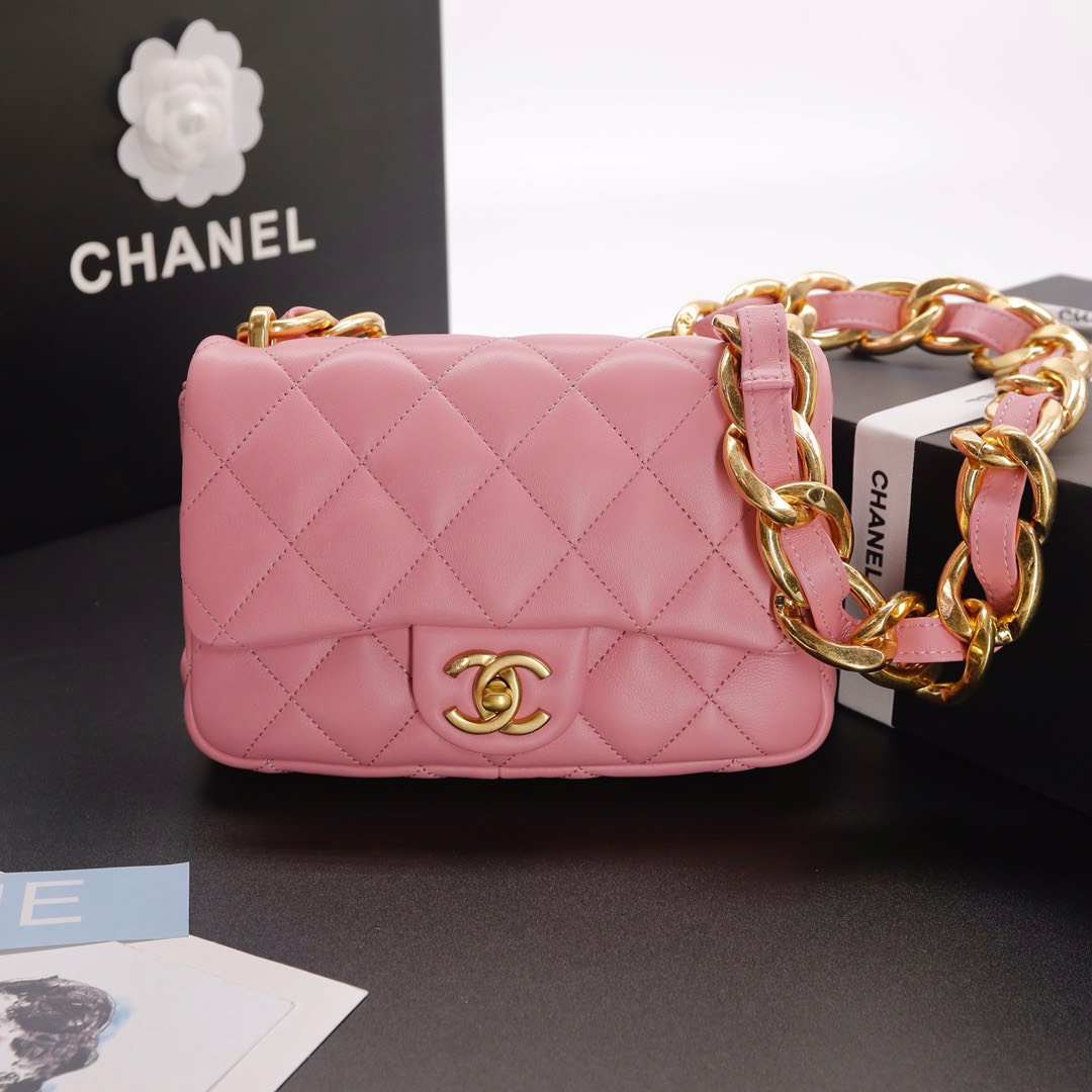 Bagsaaa Ch**el Funky Town Small Flap Bag In Pink - 17x21x6cm