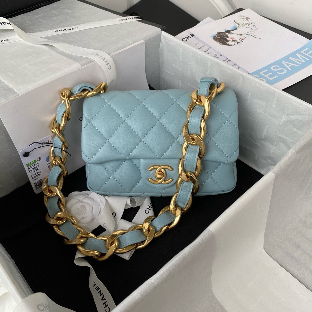 Bagsaaa Ch**el Funky Town Small Flap Bag In Blue - 17x21x6cm
