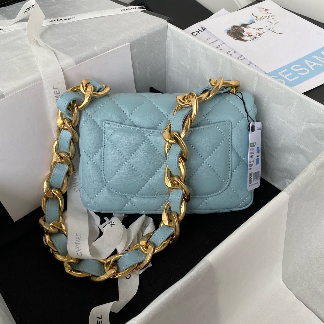 Bagsaaa Ch**el Funky Town Small Flap Bag In Blue - 17x21x6cm