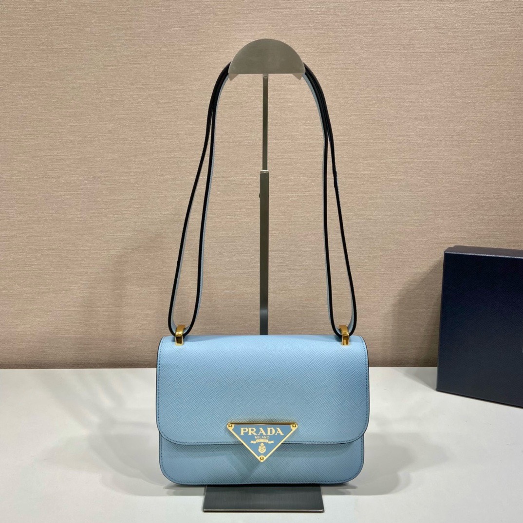 Bagsaaa Pra*a Embleme Saffiano shoulder bag in blue - 22x15x6cm