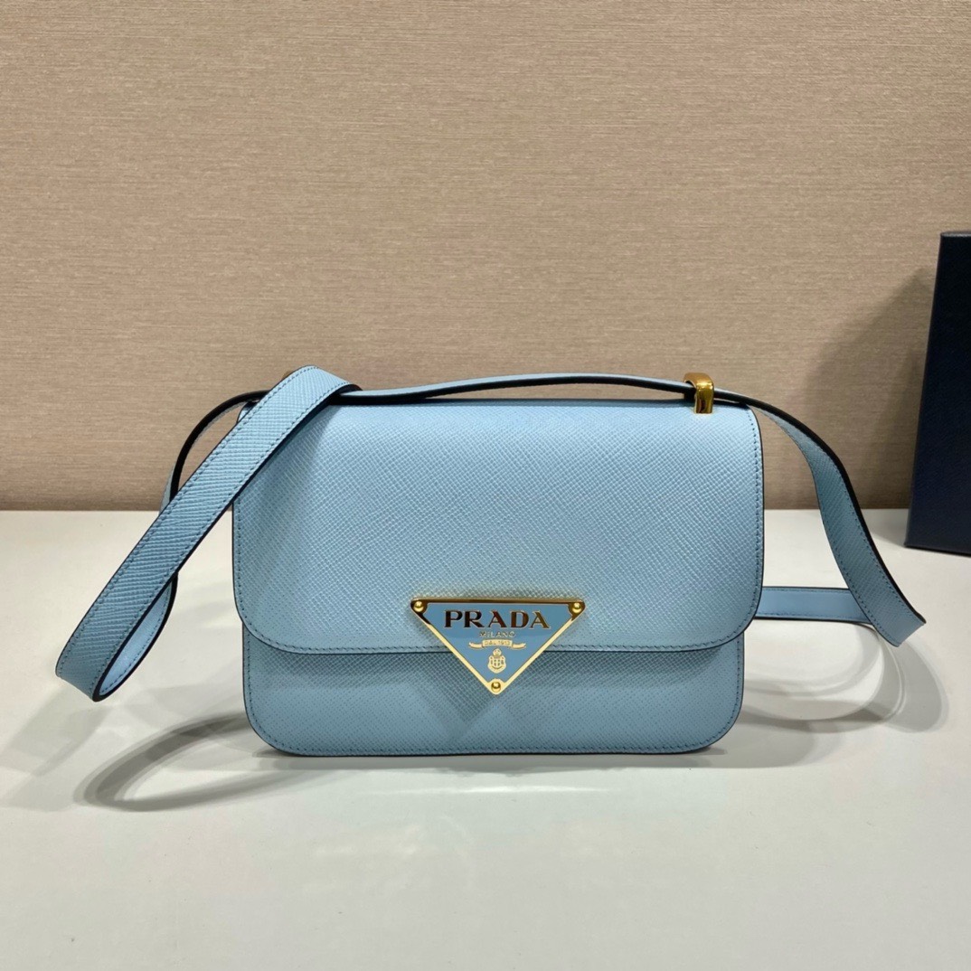 Bagsaaa Pra*a Embleme Saffiano shoulder bag in blue - 22x15x6cm