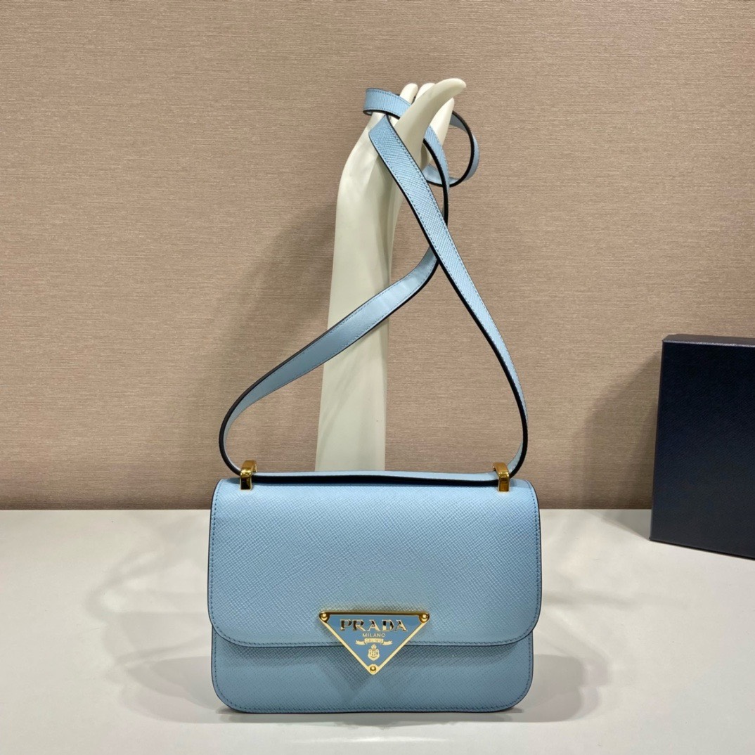 Bagsaaa Pra*a Embleme Saffiano shoulder bag in blue - 22x15x6cm