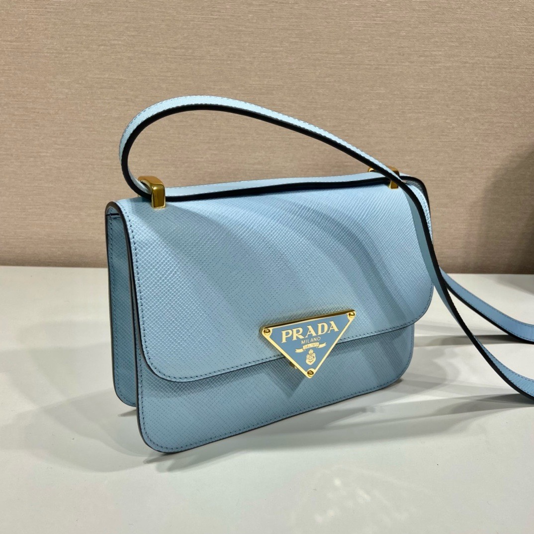 Bagsaaa Pra*a Embleme Saffiano shoulder bag in blue - 22x15x6cm