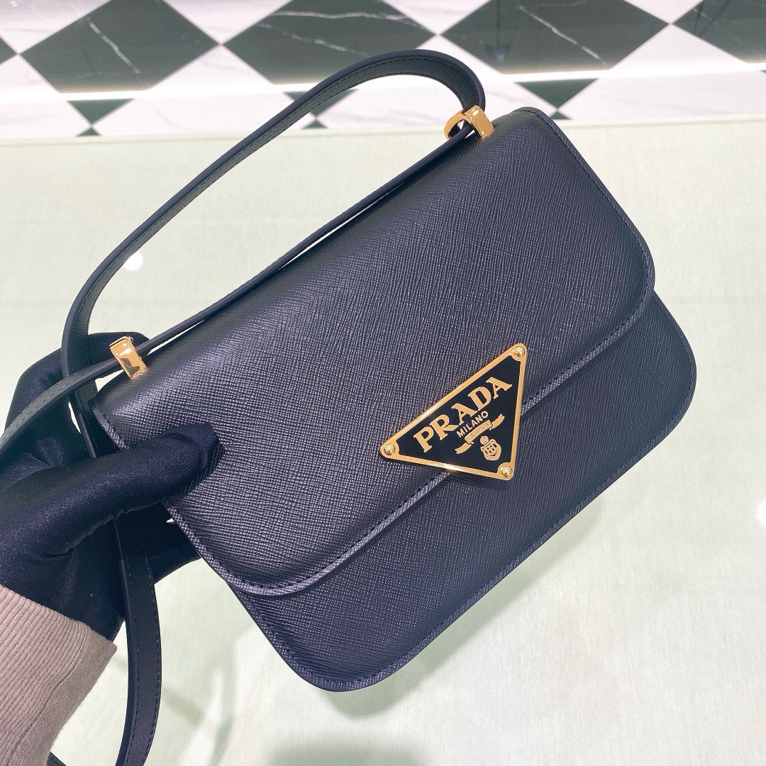 Bagsaaa Pra*a Embleme Saffiano shoulder bag in dark blue - 22x15x6cm