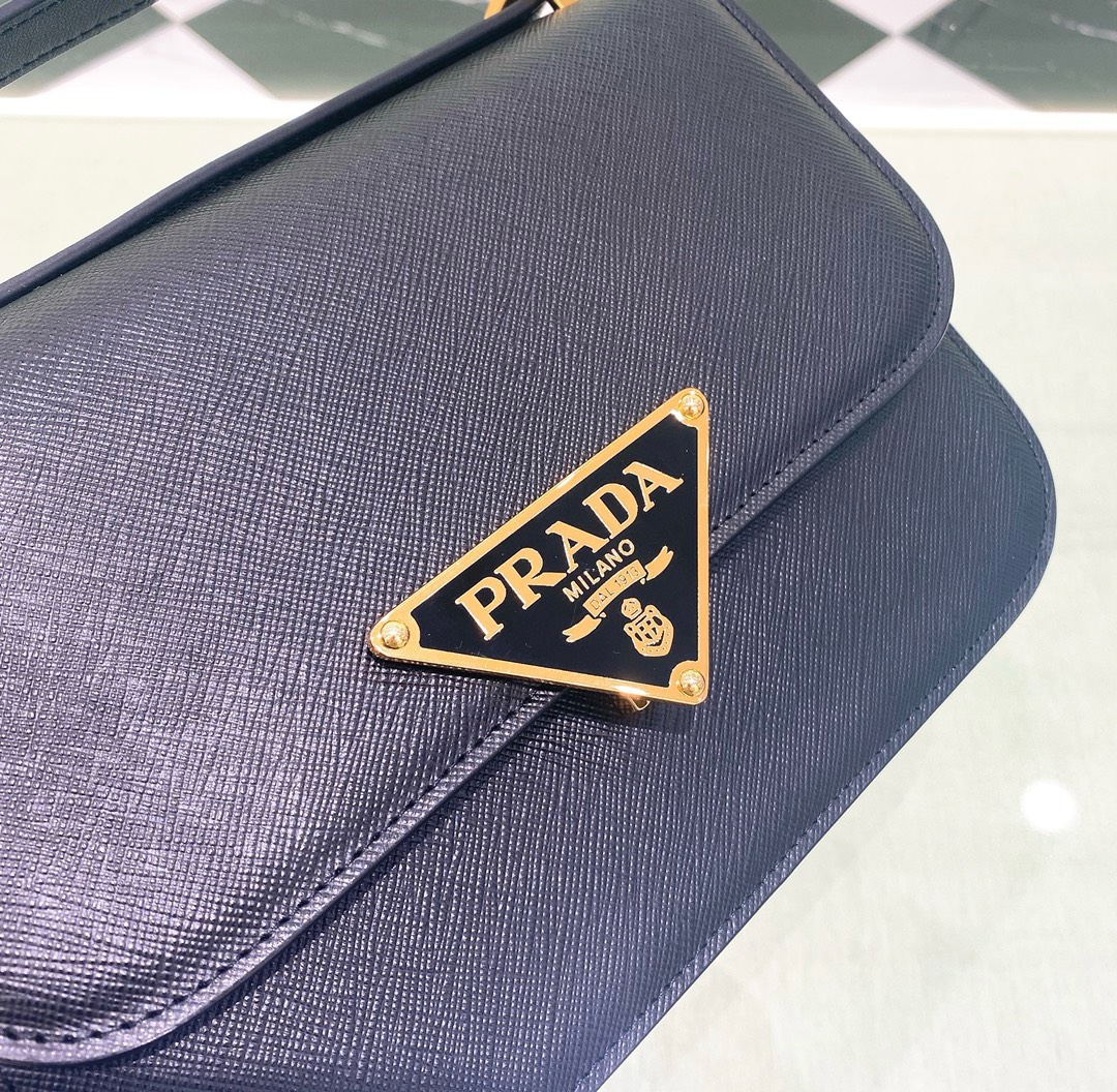 Bagsaaa Pra*a Embleme Saffiano shoulder bag in dark blue - 22x15x6cm