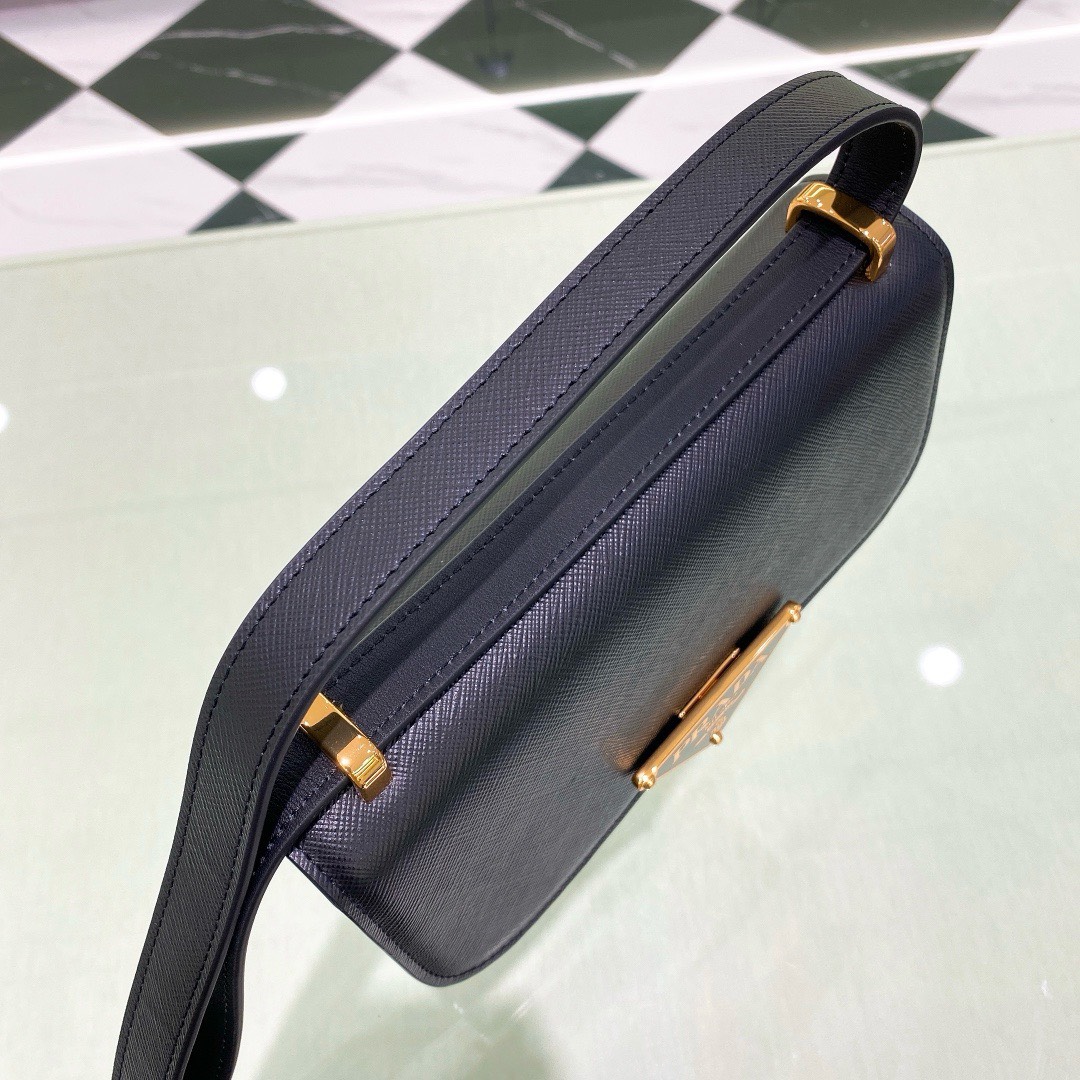 Bagsaaa Pra*a Embleme Saffiano shoulder bag in dark blue - 22x15x6cm