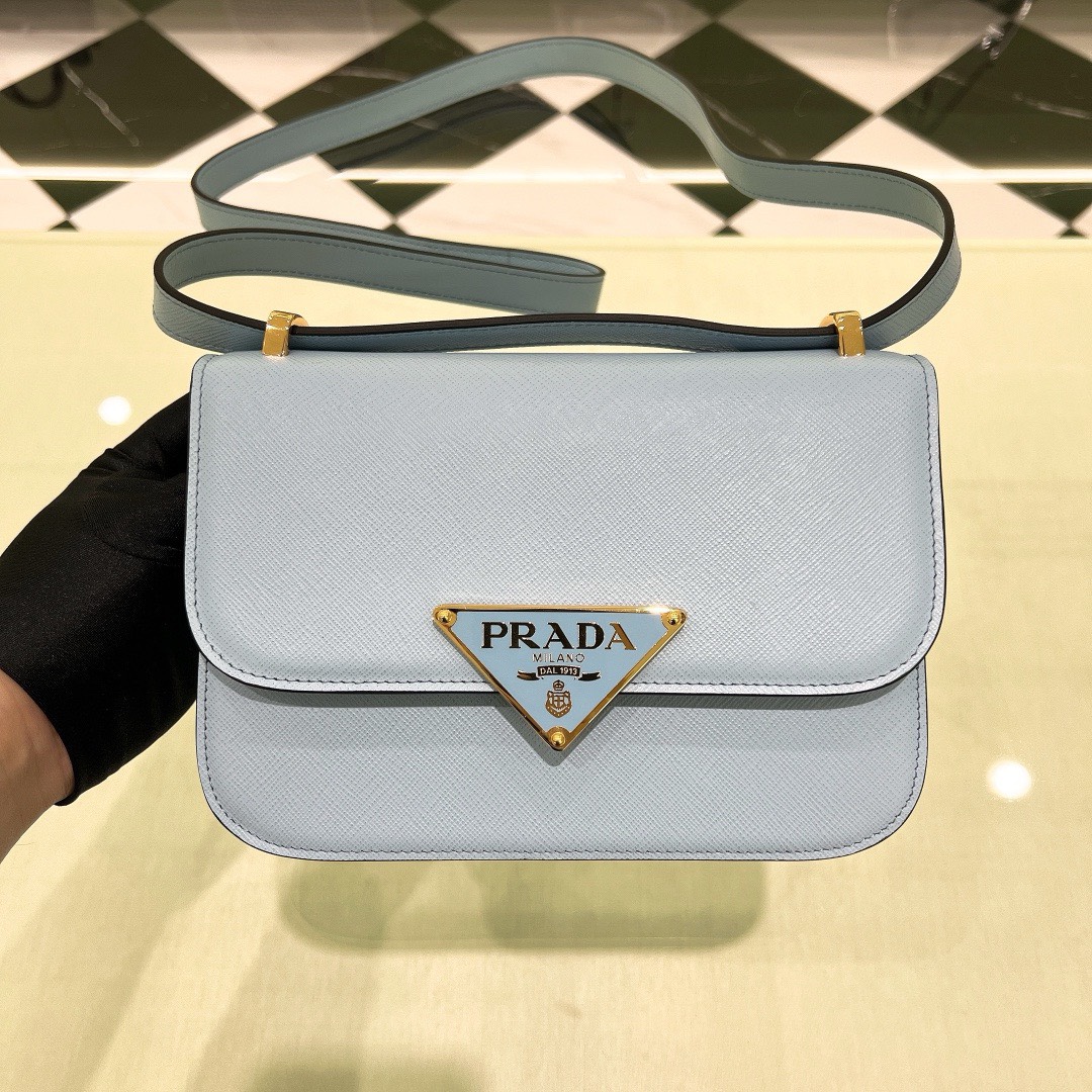 Bagsaaa Pra*a Embleme Saffiano shoulder bag in light blue - 22x15x6cm