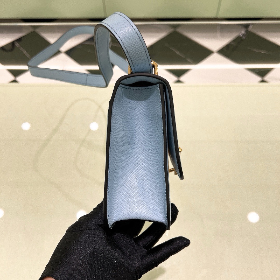 Bagsaaa Pra*a Embleme Saffiano shoulder bag in light blue - 22x15x6cm