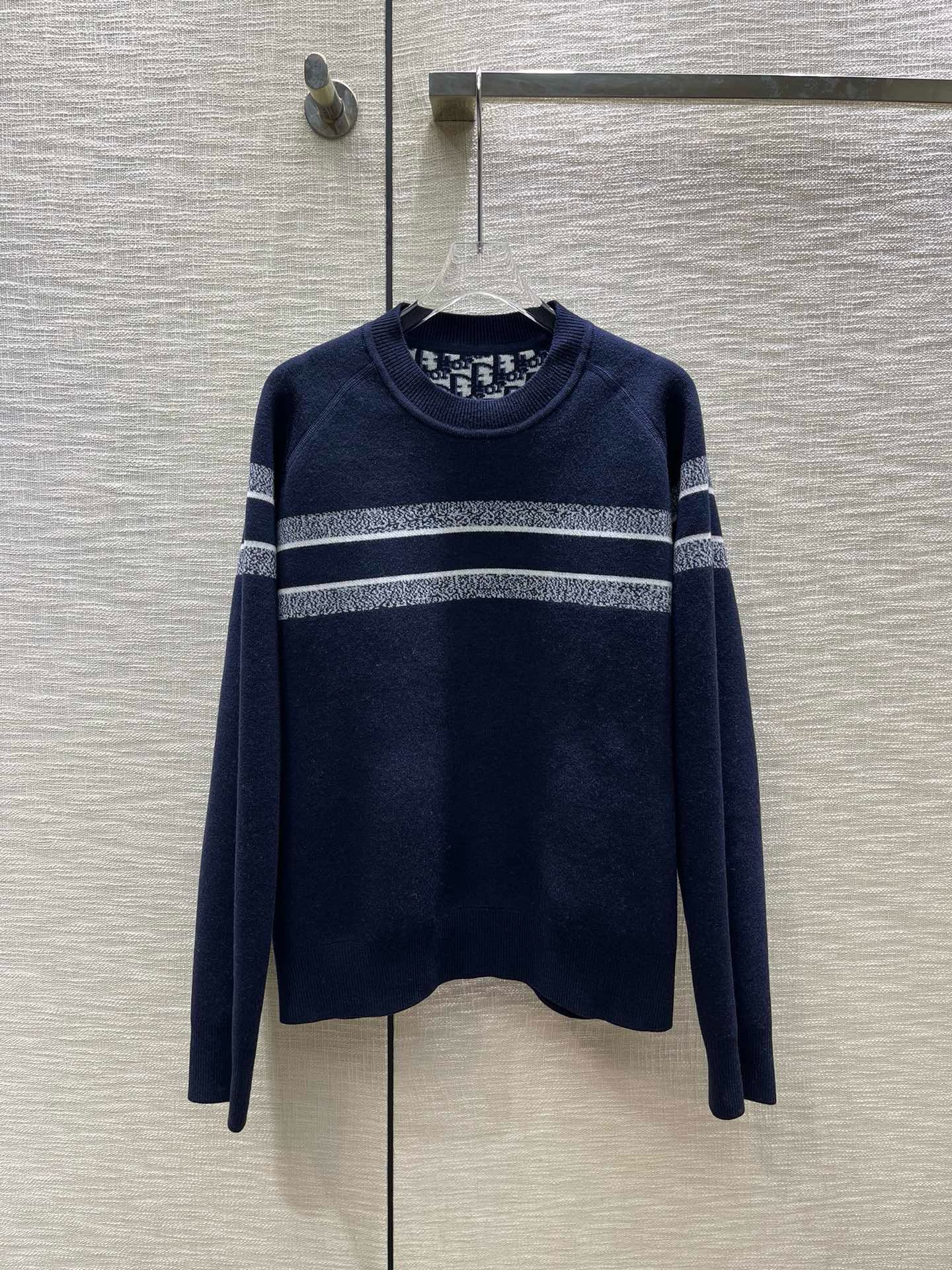Bagsaaa D10r Reversible Round-Neck Sweater Blue Double-Sided Technical Cashmere with D10r Oblique Motif