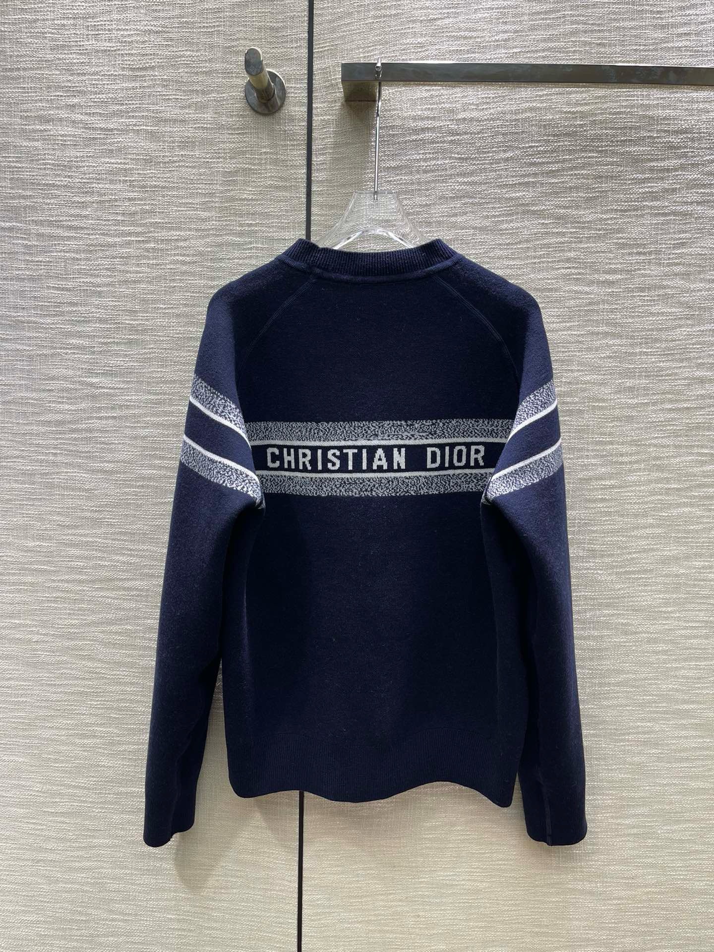 Bagsaaa D10r Reversible Round-Neck Sweater Blue Double-Sided Technical Cashmere with D10r Oblique Motif