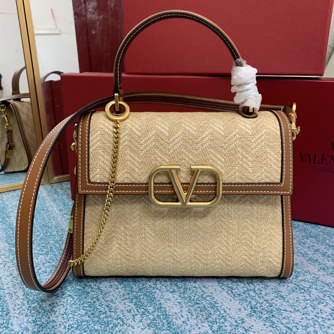 Bagsaaa Va1e*ntin0 Garavani Chevron VSLING Top Handle Bag - 25 x 17x 12cm