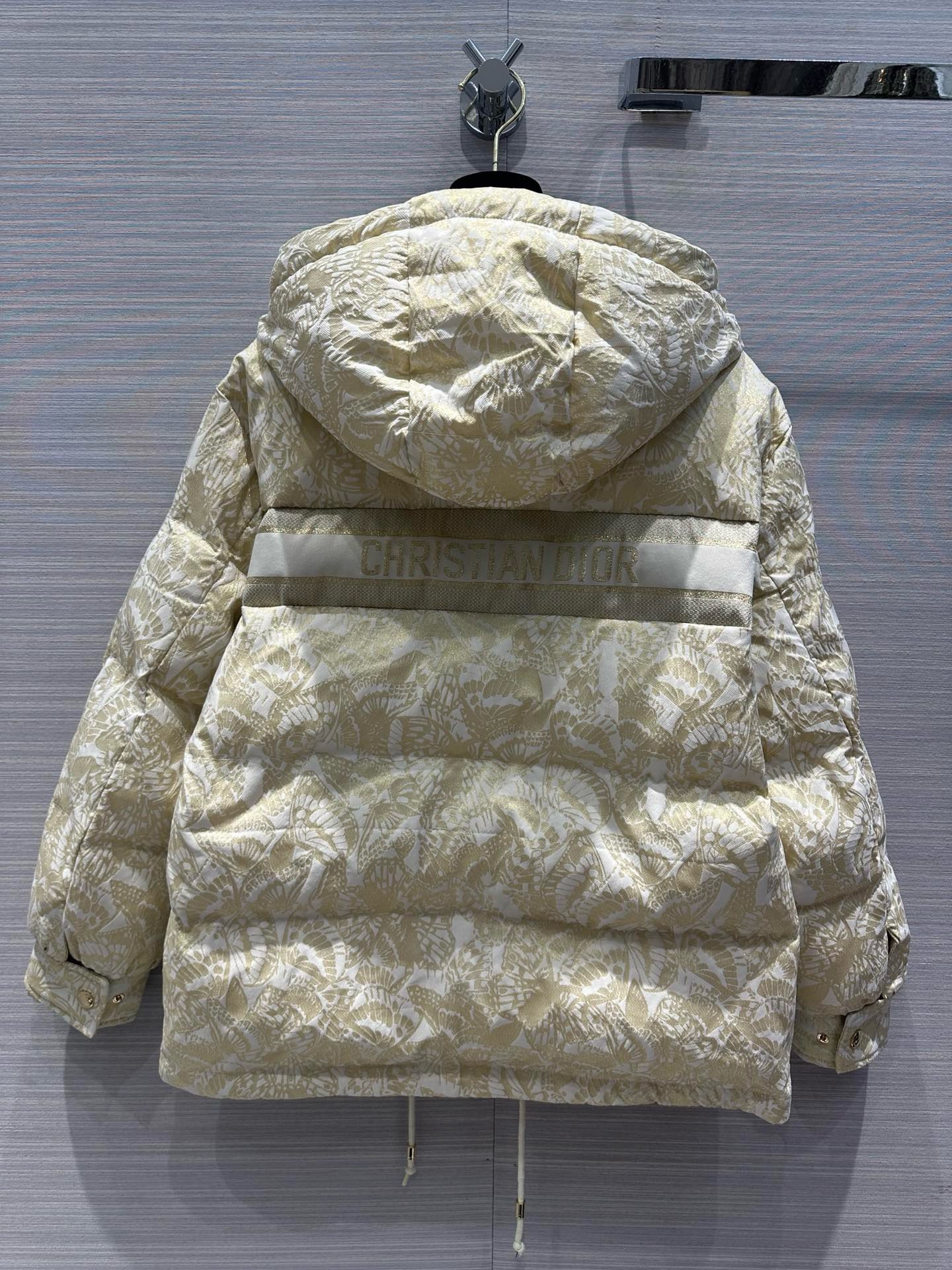 Bagsaaa D10r Alps Hooded Puffer JacketWhite with Gold-Tone Allover Butterfly Motif